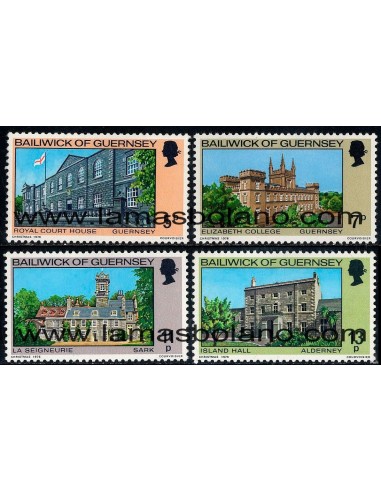 SELLOS GUERNSEY 1976 - NAVIDAD. EDIFICIOS - 4 VALORES - CORREO