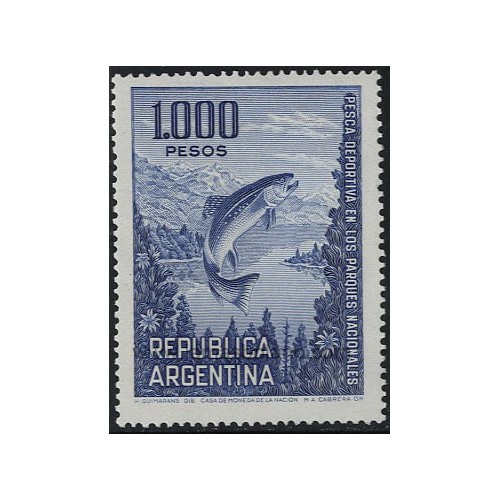 SELLOS DE ARGENTINA 1974 - PESCA DEPORTIVA EN LOS PARQUES NACIONALES - 1 VALOR - CORREO