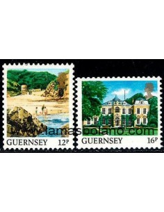 SELLOS GUERNSEY 1988 - VISTAS DE LA ISLA - 2 VALORES FORMATO REDUCIDO - CORREO