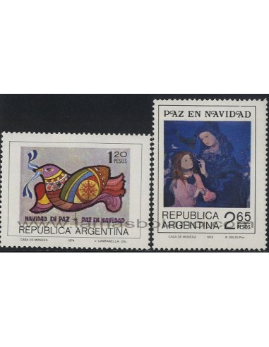 SELLOS DE ARGENTINA 1974 - NAVIDAD PINTURAS - 2 VALORES - CORREO