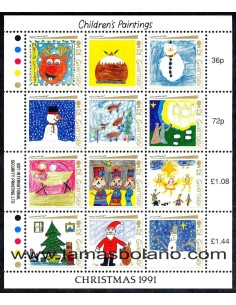 SELLOS GUERNSEY 1991 - NAVIDAD. DIBUJOS INFANTILES - HOJITA BLOQUE