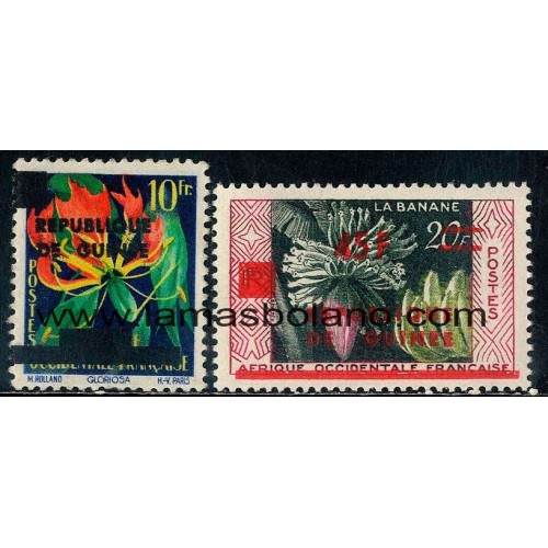 SELLOS DE GUINEA REPUBLICA 1958 - SELLOS DE AFRICA OCCIDENTAL FRANCESA -2 VALORES SOBRECARGADOS - CORREO