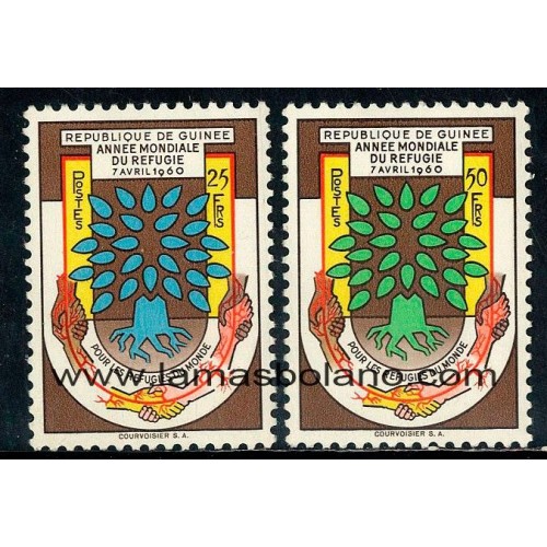 SELLOS GUINEA REPUBLICA 1960 - AÑO MUNDIAL DEL REFUGIADO - 2 VALORES FIJASELLO  - CORREO