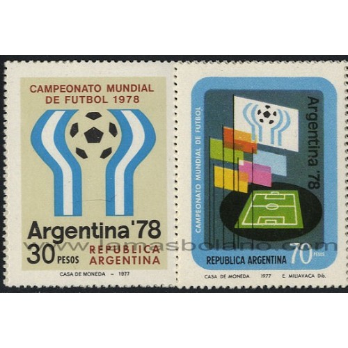 SELLOS DE ARGENTINA 1977 - ARGENTINA 78 COPA DEL MUNDO DE FUTBOL - 2 VALORES - CORREO