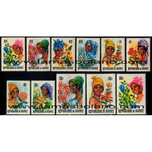 SELLOS GUINEA REPUBLICA 1966 - GUINEANAS Y FLORES - 11 VALORES - CORREO