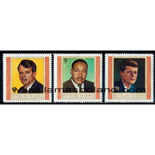 SELLOS GUINEA REPUBLICA 1968 - ROBERT F.KENNEDY, MARTIN LUTHER KING, JOHN F. KENNEDY - 3 VALORES - CORREO