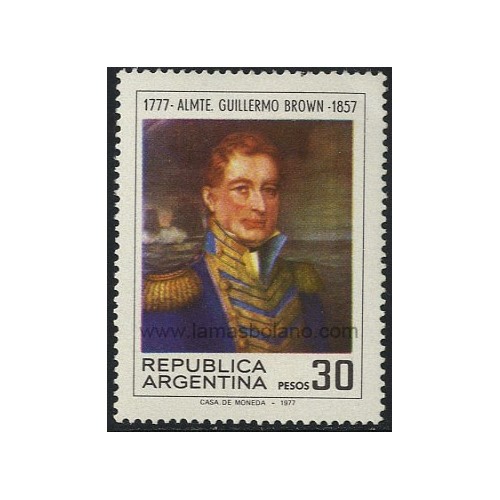 SELLOS DE ARGENTINA 1977 - GUILLERMO BRON 200 ANIVERSARIO DEL NACIMIENTO - 1 VALOR - CORREO