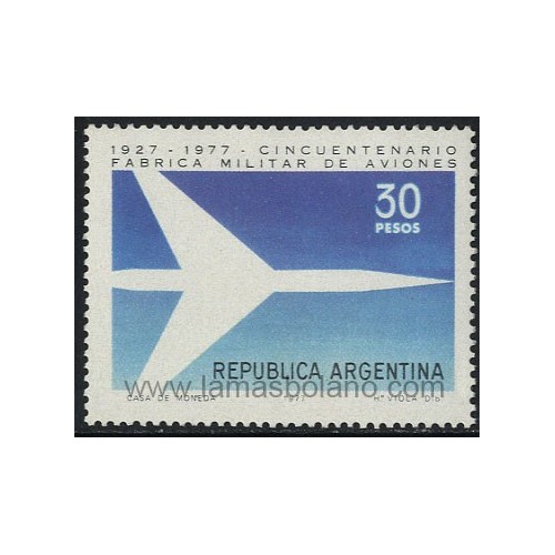 SELLOS DE ARGENTINA 1977 - FABRICA MILITAR DE AVIONES CINCUENTENARIO - 1 VALOR - CORREO