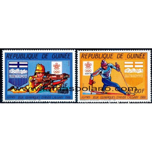 SELLOS GUINEA REPUBLICA 1987 - JUEGOS OLIMPICOS DE INVIERNO DE CALGARY - 2 VALORES - CORREO