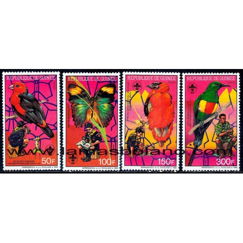 SELLOS GUINEA REPUBLICA 1988 - BOY SCOUTS PAJAROS Y MARIPOSAS - 4 VALORES  - CORREO