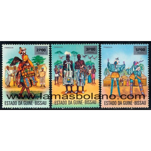 SELLOS GUINEA BISSAU 1976 - MASCARAS FOLKLORICAS - 3 VALORES - CORREO