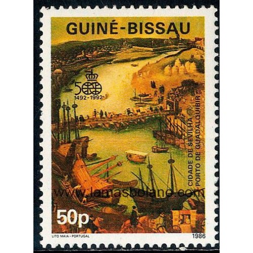 SELLOS GUINEA BISSAU 1987 - 500 ANIVERSARIO DEL DESCUBRIMIENTO DE AMERICA POR CRISTOBAL COLON - 1 VALOR - CORREO