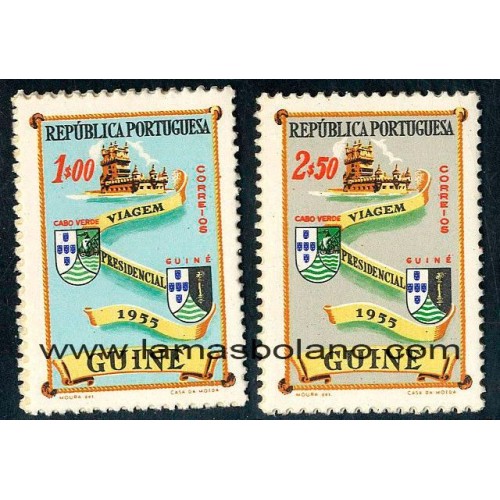 SELLOS GUINEA PORTUGUESA 1955 - VISITA PRESIDENCIAL - 2 VALORES - CORREO