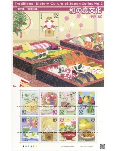 SELLOS JAPON 2016 - GASTRONOMÍA - 10 VALORES EN HOJA BLOQUE 