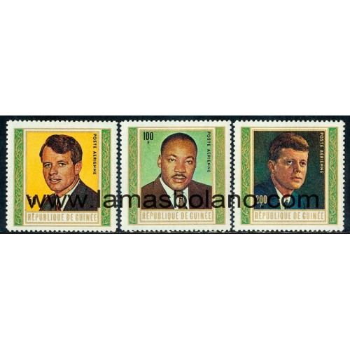 SELLOS GUINEA REPUBLICA 1968 - ROBERT F. KENNEDY, MARTIN LUTHER KING, JOHN F. KENNEDY - 3 VALORES - AEREO