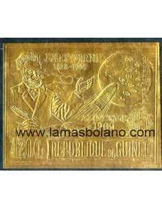 SELLOS GUINEA REPUBLICA 1969 - JULIO VERNE. ALUNIZAJE 1969 - 1 VALOR ORO SIN DENTAR - AEREO