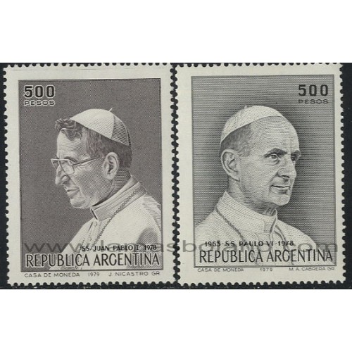 SELLOS DE ARGENTINA 1979 - PAPAS PABLO VI Y JUAN PABLO I - 2 VALORES - CORREO