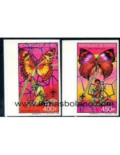 SELLOS GUINEA REPUBLICA 1988 - FAUNA Y BOY SCOUTS - 2 VALORES SN DENTAR - AEREO