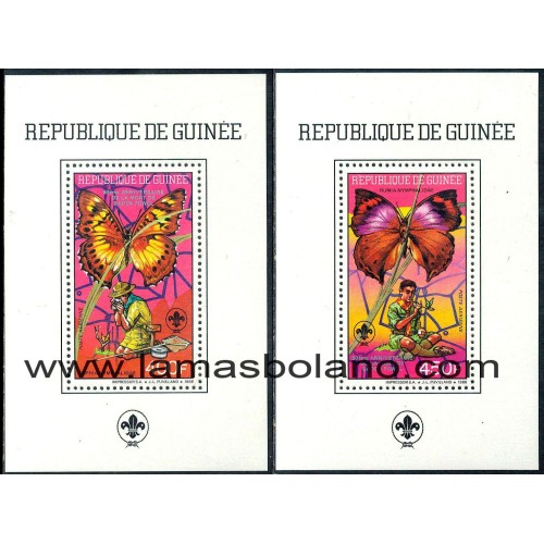 SELLOS GUINEA REPUBLICA 1988 - FAUNA Y BOY SCOUTS - 2 VALORES HOJAS - AEREO