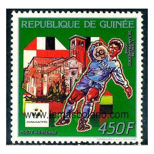 SELLOS GUINEA REPUBLICA 1992 - VENCEDORES ITALIA 90 COPA DEL MUNDO DE FUTBOL - 1 VALOR SOBRECARGADO - AEREO