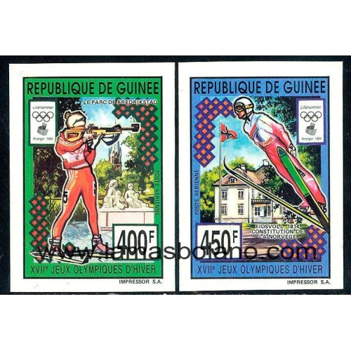 SELLOS GUINEA REPUBLICA 1993 - JUEGOS OLIMPICOS DE INVIERNO DE LILLEHAMMER - 2 VALORES SIN DENTAR - AEREO