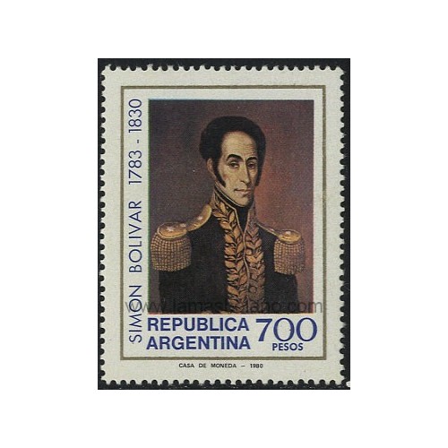 SELLOS DE ARGENTINA 1980 - PINTURA DE SIMON BOLIVAR 150 ANIVERSARIO DEL FALLECIMIENTO - 1 VALOR - CORREO