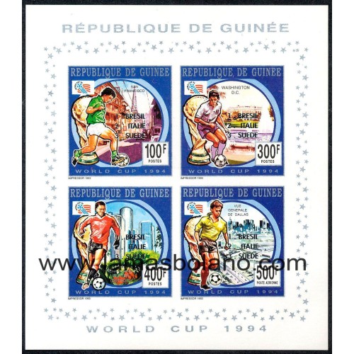 SELLOS GUINEA REPUBLICA 1994 - VENCEDORES DE LA COPA DEL MUNDO USA 1994 - 4 VALORES SIN DENTAR HOJA - CORREO Y AEREO