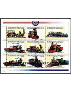 SELLOS GUINEA REPUBLICA 2000 - TRENES. LOCOMOTORAS - 9 VALORES HOJA - CORREO