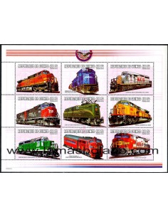 SELLOS GUINEA REPUBLICA 2000 - TRENES. LOCOMOTORAS - 9 VALORES HOJA - CORREO