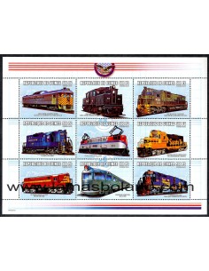 SELLOS GUINEA REPUBLICA 2000 - TRENES. LOCOMOTORAS - 9 VALORES HOJA - CORREO