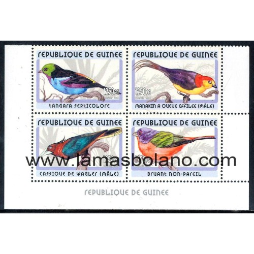 SELLOS GUINEA REPUBLICA 2001 - PAJAROS - 4 VALORES BLOQUE 4 - CORREO