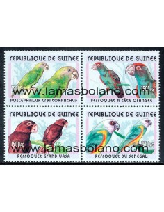 SELLOS GUINEA REPUBLICA 2001 - PAJAROS LOROS - 4 VALORES BLOQUE 4 - CORREO