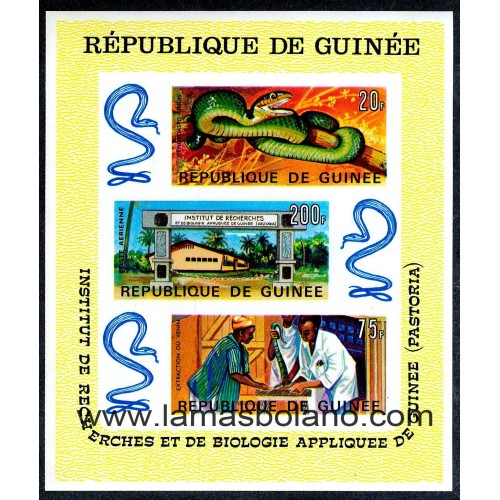 SELLOS GUINEA REPUBLICA 1967 - INSTITUTO DE INVESTIGACIONES Y BIOLOGIA APLICADA PASTORIA - HOJITA BLOQUE SIN DENTAR