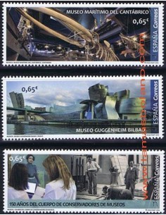 SELLOS ESPAÑA 2018 - MUSEOS. GUGGENHEIM, MARITIMO DEL CANTABRICO, CONSERVADORES DE MUSEOS - 3 VALORES - CORREO