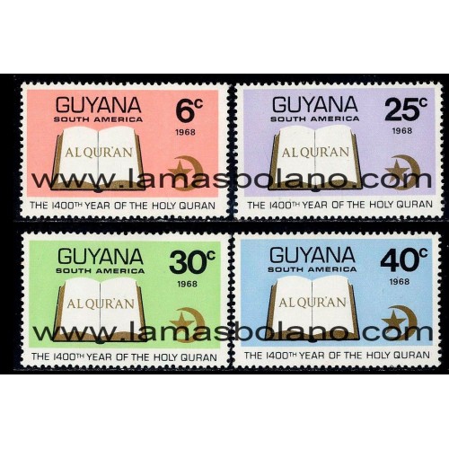 SELLOS GUYANA 1968 - CORAN 14 CENTENARIO - 4 VALORES - CORREO