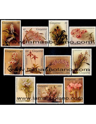 SELLOS GUYANA 1986 - ORQUIDEAS - 11 VALORES - CORREO