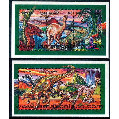 SELLOS GUYANA 1995 - ANIMALES PREHISTORICOS - 6 VALORES 2 HOJITAS