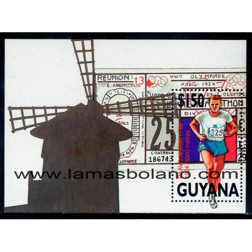 SELLOS GUYANA 1991 - PRELUDIO A LOS JUEGOS OLIMPICOS BARCELONA 92. PAAVO NURMI - HOJITA BLOQUE