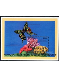 SELLOS GUYANA 1996 - FAUNA MARINA. CORALES - HOJITA BLOQUE