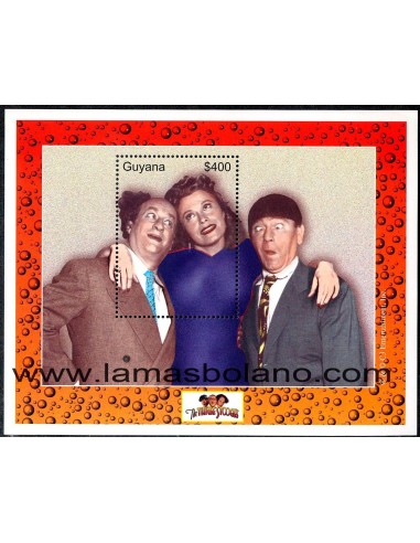 SELLOS GUYANA 2000 - THE THREE STOOGES - 2 HOJITAS BLOQUE