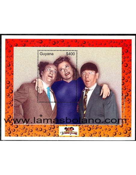 SELLOS GUYANA 2000 - THE THREE STOOGES - 2 HOJITAS BLOQUE