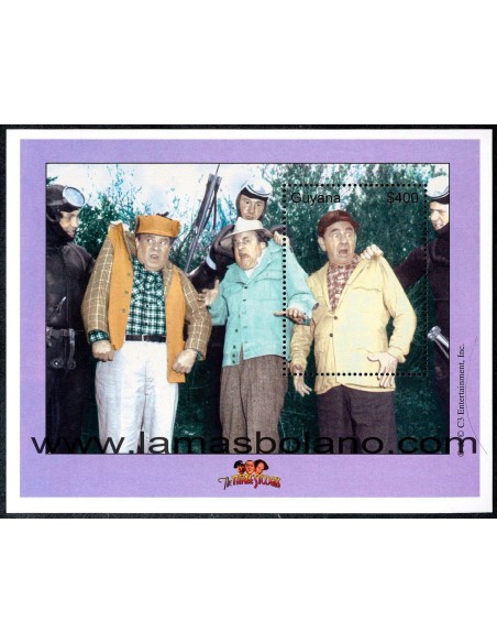 SELLOS GUYANA 2000 - THE THREE STOOGES - 2 HOJITAS BLOQUE