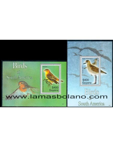 SELLOS GUYANA 2007 - PAJAROS - 2 HOJITAS BLOQUE