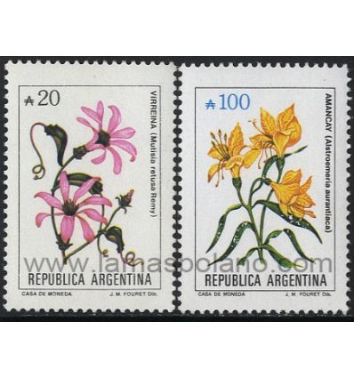 SELLOS DE ARGENTINA 1989 - FLORES - 2 VALORES - CORREO