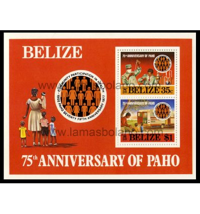SELLOS DE BELIZE 1977 - ORGANIZACION PANAMERICANA DE LA SALUD 75 ANIVERSARIO - HOJITA BLOQUE