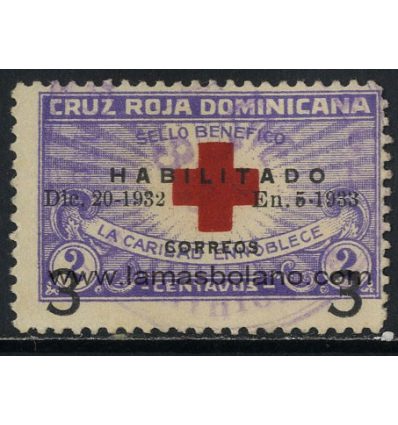 SELLOS DE DOMINICANA 1932 - CRUZ ROJA - 1 VALOR MATASELLADO - CORREO