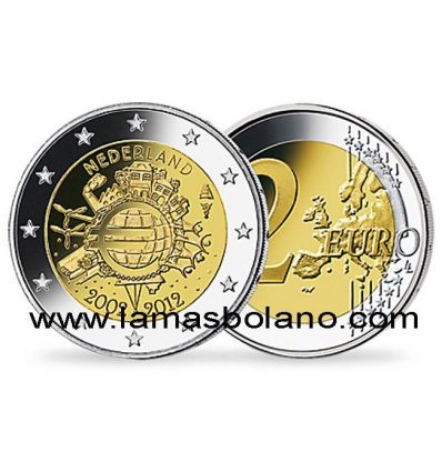 2 EUROS HOLANDA 2012 MONEDA 10 AÑOS CIRCULACION DEL EURO