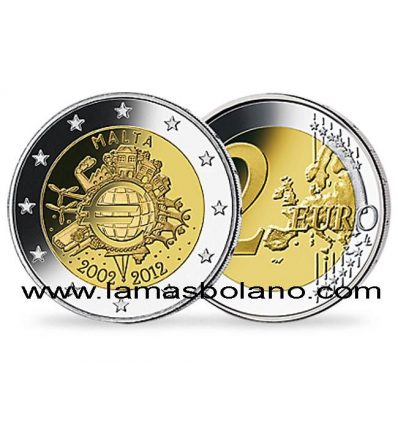 2 EUROS MALTA 2012 MONEDA 10 AÑOS CIRCULACION DEL EURO