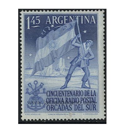 SELLOS DE ARGENTINA 1954 - CINCUENTENARIO DE LA OFICINA RADIO POSTAL DE ORCADES DEL SUR - 1 VALOR - CORREO