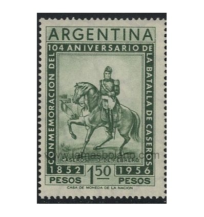 SELLOS DE ARGENTINA 1956 - BATALLA DE MONTE CASEROS 104 ANIVERSARIO - 1 VALOR - CORREO
